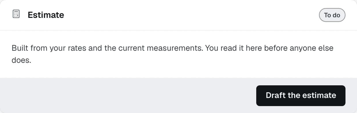 The Estimate card on a project's Documents tab, marked To do, with the Draft the estimate button